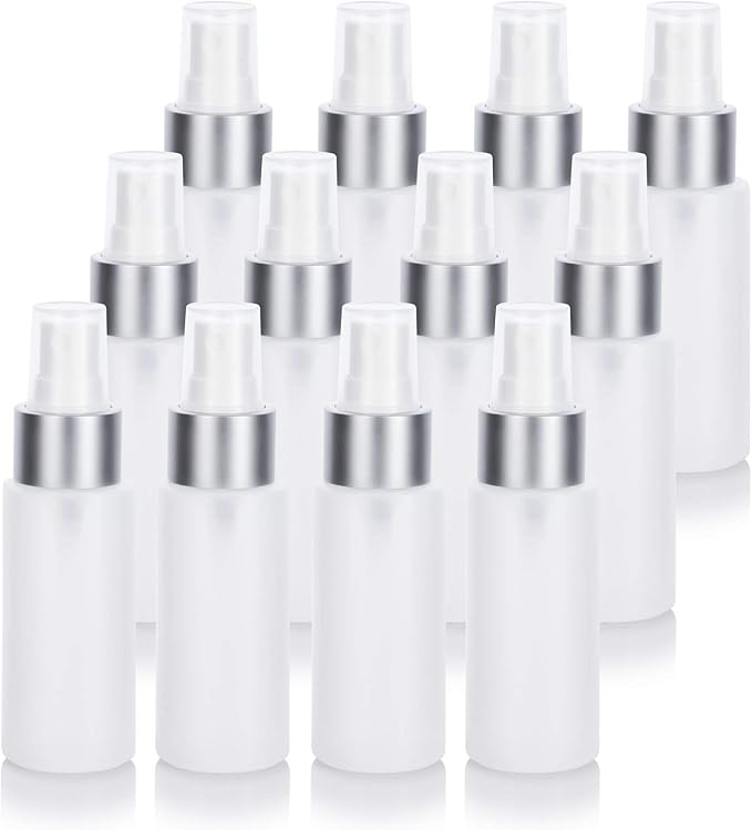 JUVITUS 2 oz Clear Natural Cyliinder Plastic Squeeze Bottle with Silver Metal Fine Mist Spray (12 pack)