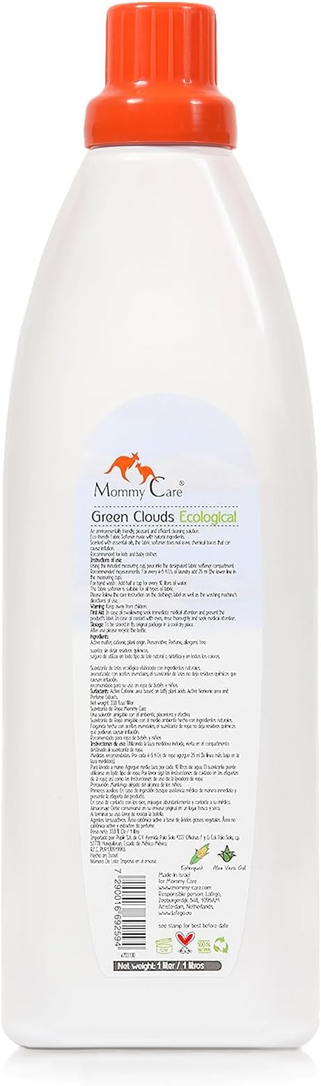 Mommy Care Eco Friendly Organic Fabric Softener - Green Valley Scent – Liquid Laundry Fabric Softener Safe for Babies and Sensitive Skin – Natural Ingredients 33.8 fl.oz