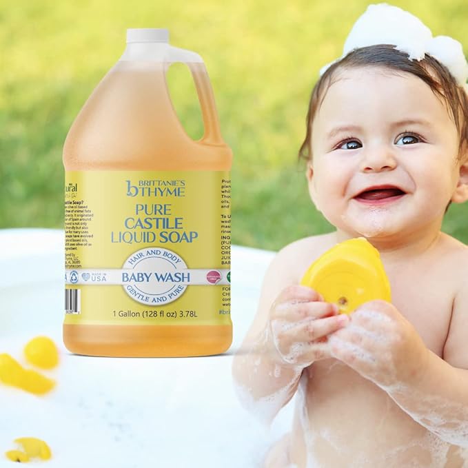 Brittanie's Pure Organic Castile Liquid Olive Oil Soap Refill, Baby, 1 Gallon | Face, Body Wash, Dishes, Pets & Laundry | Vegan & Gluten Free Non-GMO