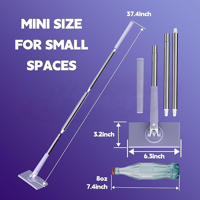 ClicLak Mini Sweeper, Instantly Attach & Remove Cloth Without Touch, Small Clamp Clip Duster with 10 Cleaning Pads, Dry and Wet Easy Use for Kitchen Bathroom Wall Mirrors