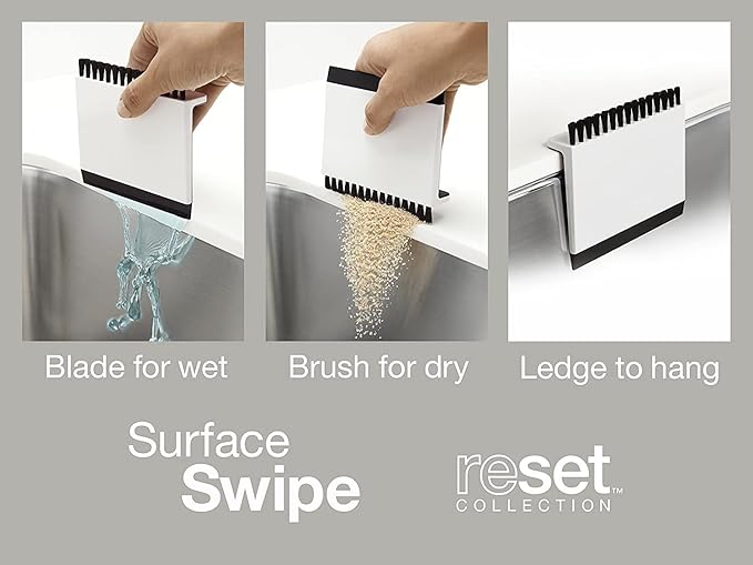 Kohler Kitchen Sink Squeegee and Countertop Brush, Multi-Purpose, Cleans Wet and Dry Spills, Dishwasher Safe, White
