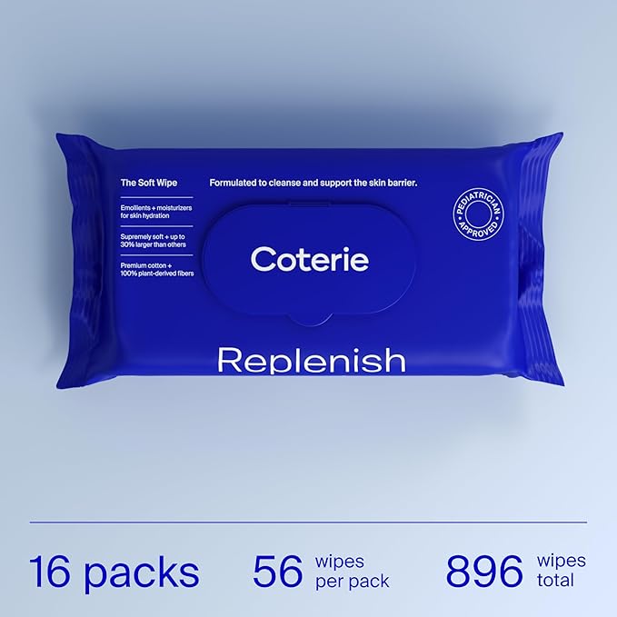 Coterie Baby Soft Wipe for Sensitive Skin, Hydrating Moisturizers and Emollients, Made with Cotton, Plant-Based & Plastic-Free Fibers, Hypoallergenic, Clean Gentle Baby Essentials, 12 Pack, 672 Count