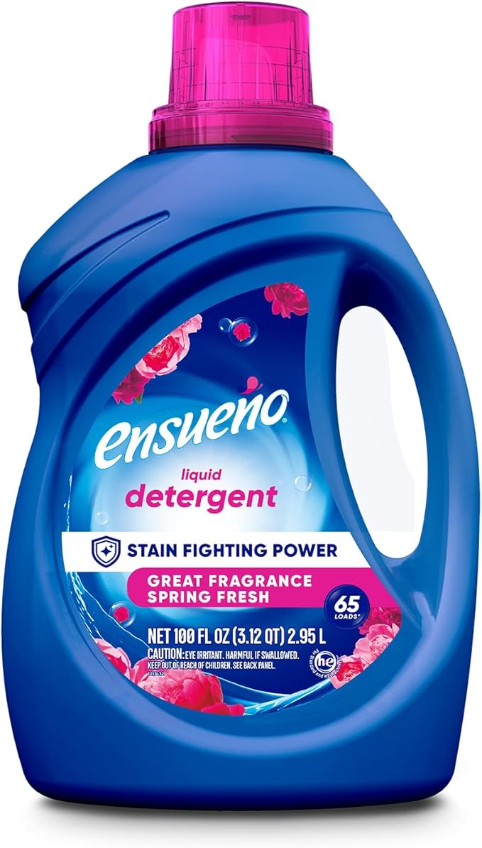Ensueño Liquid Laundry Detergent - Spring Fresh Scent - 100 fl oz - Deep Clean Stain-Fighting Power - Washes 65 Loads - Protects Colors - For Large Households & HE Washers