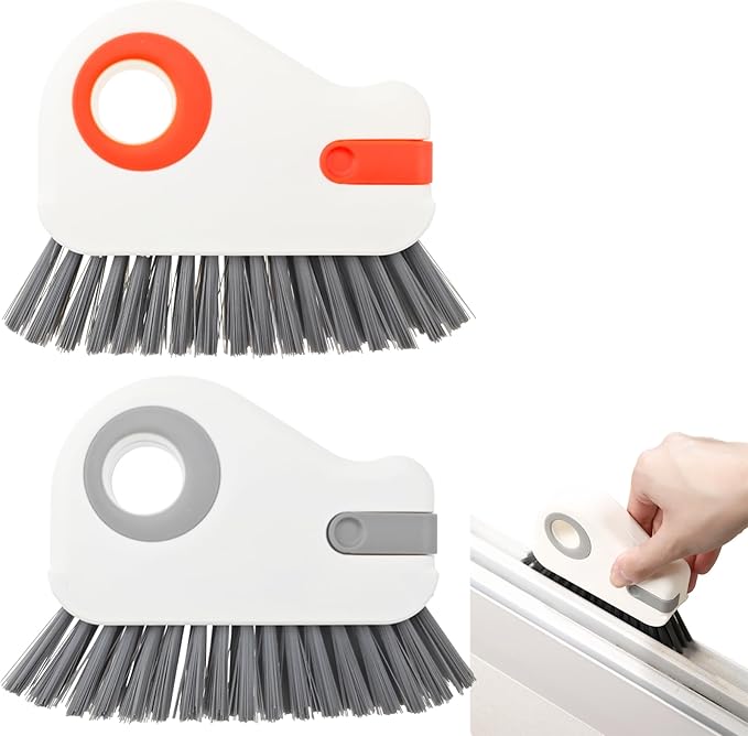 2 Pack Window Cleaning Brush, Window Track Kitchen Cleaning Brushes with A Fluted Dustpan, Hard Bristle Crevice Cleaning Brush for Sliding Door Track, Window Sill, Window Seal