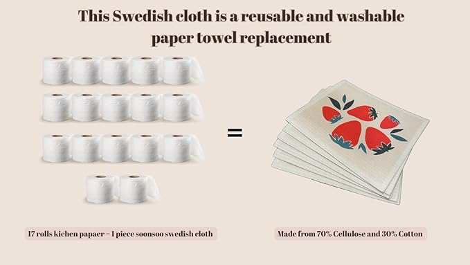 SOONSOO Swedish Dishcloths 6Pack Absorbent Eco-Friendly Reusable Cleaning Cloths for Kitchen - Multi-Purpose Machine Washable, Compostable, Quick Drying Zero Waste Cellulose Kitchen Cloths (Fruit1)
