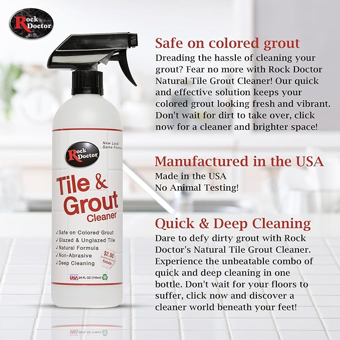 Rock Doctor Tile and Grout 24oz.Rock Doctor Natural Tile and Grout Cleaner, Remove Stains Dirt, Oil, and Soap Scum, Heavy Duty Non-Abrasive Tile Cleaner, Natural Formula, Pack of 2 2/pack