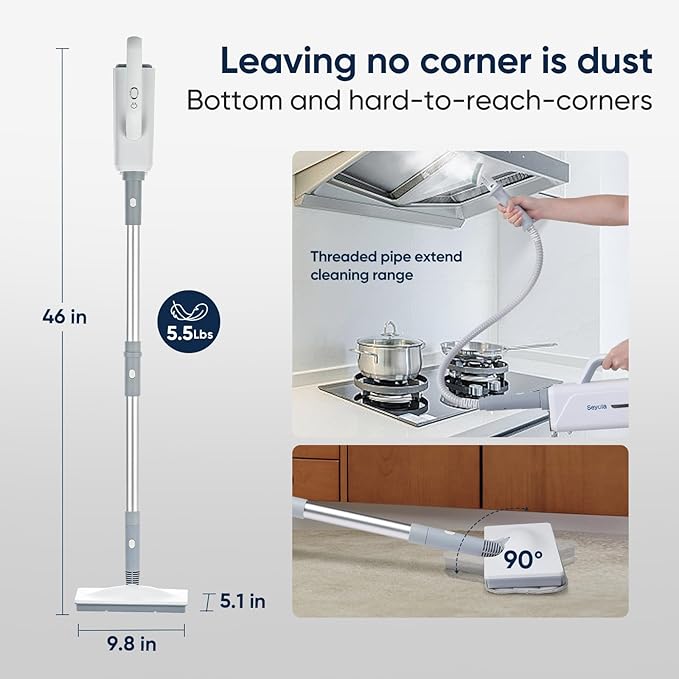 Steam Mop for Floor Cleaning, Steam Cleaner for Home with Handheld 6-in-1 Multi-function Attachments for Hardwood Floors, Clothes, Windows, Tiles Grout, Furniture Cleaning (White-Gray)