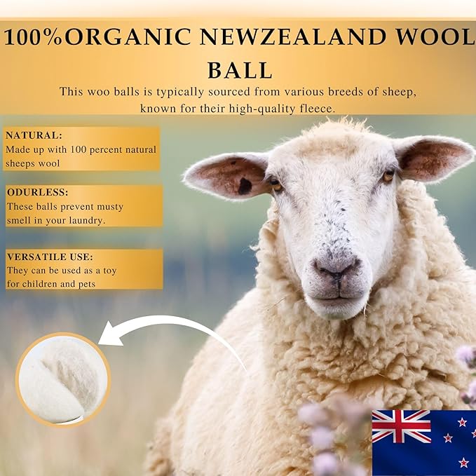 Wool Dryer Balls with 10ml Ocean Scented Essential Oil - 6 Pack XL New Zealand Wool Dryer Balls - Natural & Reusable Fabric Softener, Up to 1000 Loads Time, Reduce Wrinkles & Shorten Drying Time