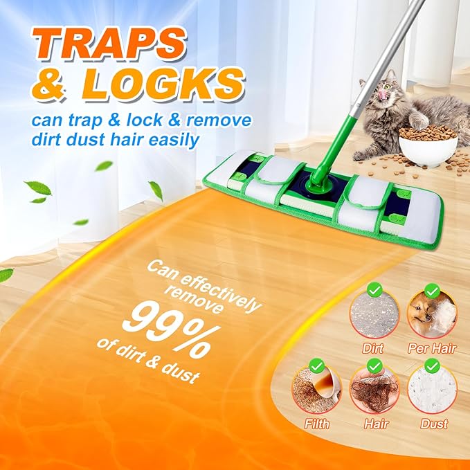 XL Wet Pads Refills for Swiffer XL Dry Sweeping Cloths Reusable XL Wet Mopping Pad Cleaning Cloths Microfiber Mop Pads for Hardwood Floor Cleaning (Green 3 Pack)