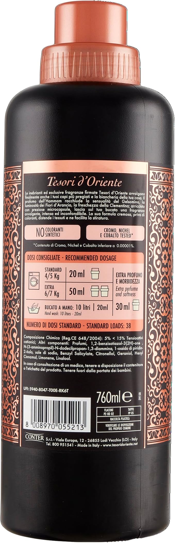 Tesori d'Oriente Hammam - Argan and Orange Blossoms Laundry Softener, 760 ml (25.7 fl oz), 38 Washes