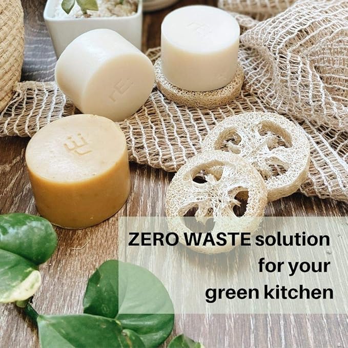 RE: Eco-Friendly Dish Washing Soap Bar with Loofah Holder - Palm Oil Free, Zero Waste, Plastic Free, Free of Artificial Dyes and Fragrance, and Citrus Scented (1 Pk, Citrus)