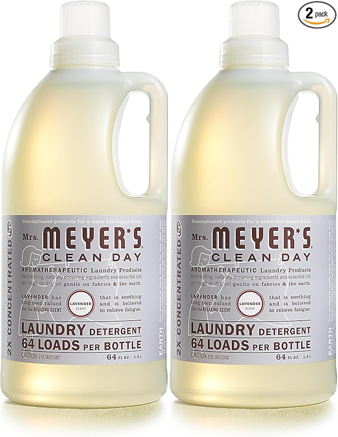 MRS. MEYER'S CLEAN DAY Liquid Laundry Detergent, Cruelty Free and Biodegradable Formula, Lavender Scent, 64 oz- Pack of 2