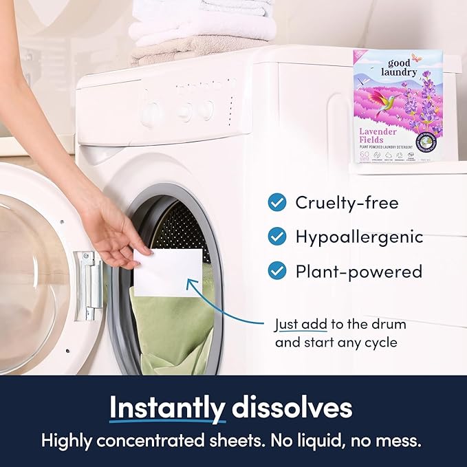 Eco-Friendly Lavender Scented Detergent Sheets (60 Loads) - Hypoallergenic, Zero-Waste Laundry Solution - No Plastic Jugs, Biodegradable & Vegan, Gentle on Skin - Based in the USA