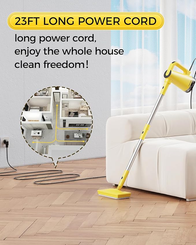 Steam Mops for Floor Cleaning, with 7-in-1 Attachments, 13OZ Water Tank, 23ft Power Cord, Detachable Handheld Steamer for Cleaning Hardwood, Tile, Glass, and Ironing