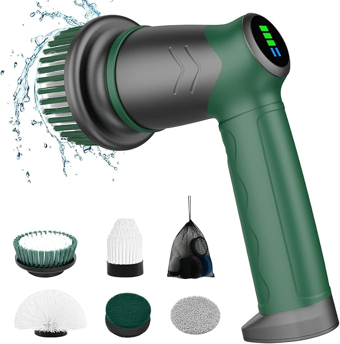 DEASUNG Electric Cleaning Brushes for Shower, Bathroom Scrubber Electric with 6 Replacement Heads, Power Scrubbers for Cleaning Bathroom,Sink