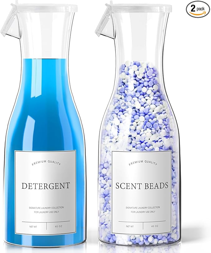 OneDream Laundry Detergent Dispenser 40oz for Laundry Room, Laundry Room Organization for Liquid Soap Scent Booster Softener Bleach Beads Fabric Softener, Laundry Powder Container Bottle 2pack