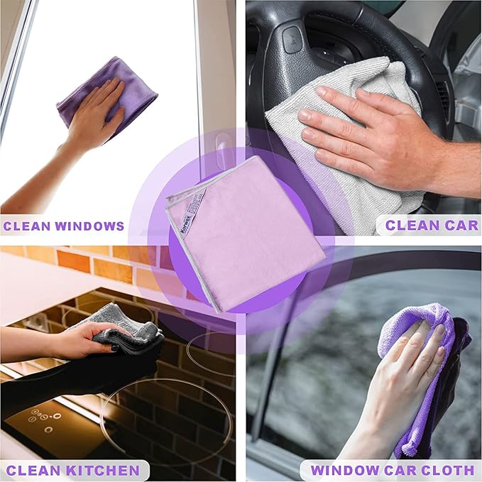 Longmann Window Cleaning Cloth, Glass Cloth, Cleaning Cloth, Streaks Schatches Free (Purple 2 Pack)