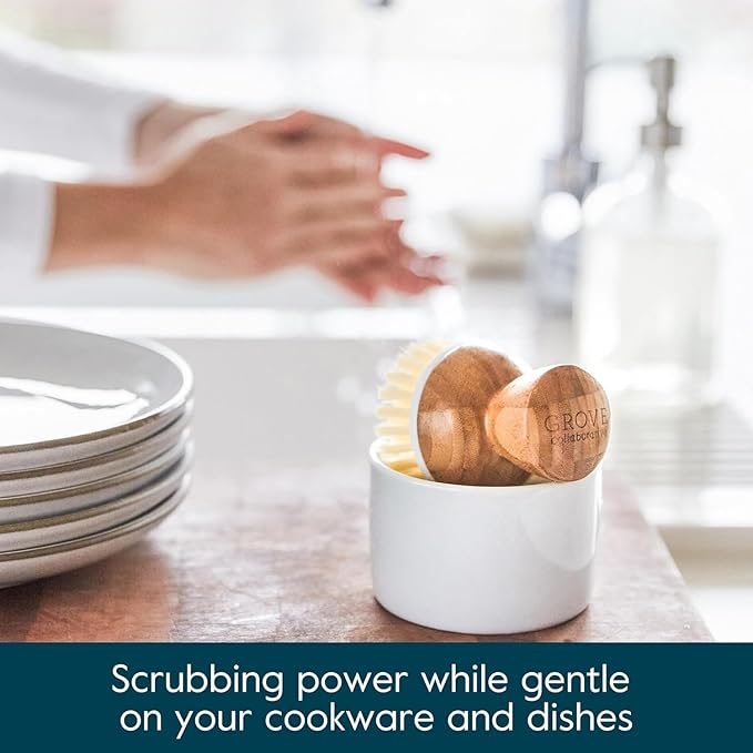 Grove Co. Bubble-Up Dish Brush, 2-Pack, Ergonomically Designed Dish Scrubber, Replacement Dish Scrub Brush, Removes Tough Messes, Gentle on Dishes, Sustainable Solution to The World's Waste