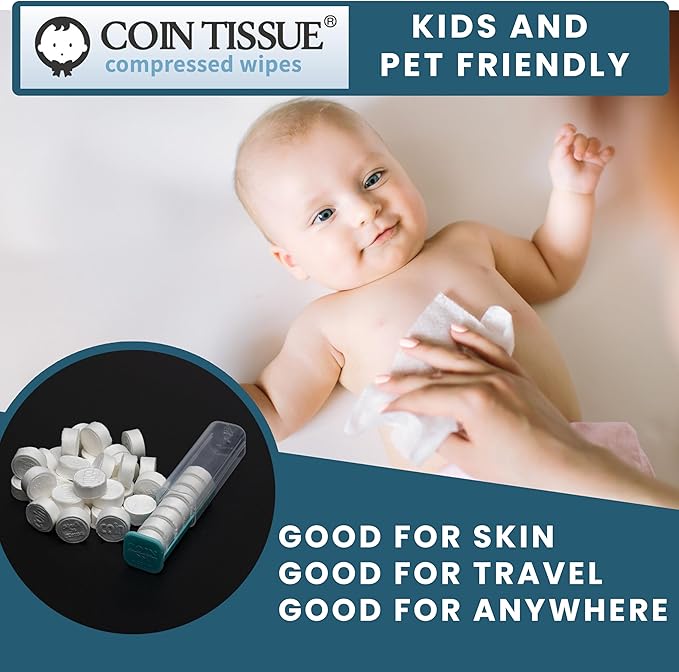 Coin Tissues | Compressed Towels | Camping Wipes | Toilet Paper Tablets | 500 Bulk Pack | For Home, Beauty and Outdoors | Larger, Stronger, Softer & Odor Free | Includes FREE Carrying Case