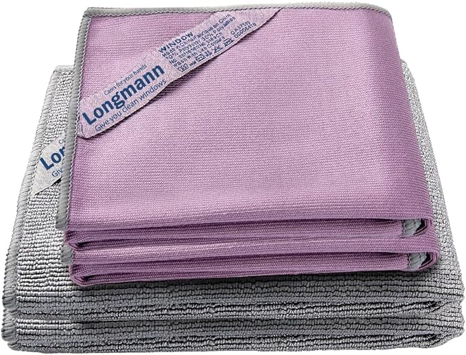 Longmann Window Cleaning Cloth, Glass Cloth, Cleaning Cloth, Streaks Schatches Free (Purple 2 Pack, Grey 2 Pack)