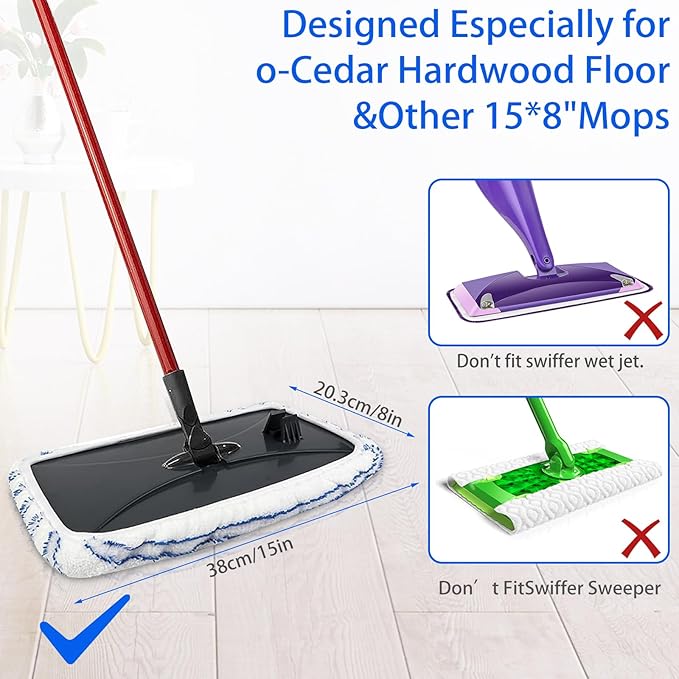 8 Pack Mop Heads Replacements Compatible with OCedar Hard Wood Flooring 'N More Ultra-fine Fiber mop - Microfiber Mop Refills for O-Cedar Mop Wet and Dry Use 15x8 Inch Pads