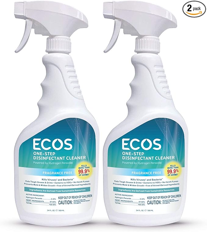 ECOS OneStep Disinfectant Spray Cleaner FragranceFree by Earth Friendly Products, Blue, Free Scent, 24 Fl Oz (Pack of 2)