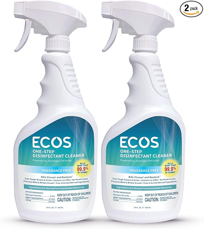 ECOS OneStep Disinfectant Spray Cleaner FragranceFree by Earth Friendly Products, Blue, Free Scent, 24 Fl Oz (Pack of 2)