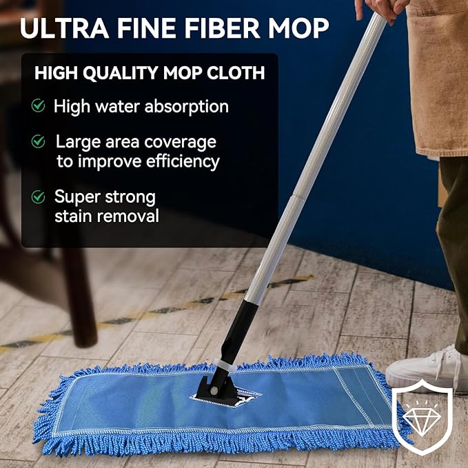 24 Inch Dust Mop Head: Replacement Medium Washable Commercial Mop Head Sweeper and Janitorial Replacement Blue (Blue - 24 Inch, 3 Pack)