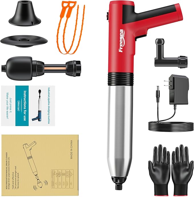 FREESEA Electric Toilet Plunger Blaster: High Pressure Toilet Plungers for Bathroom Heavy Duty Declogger Toilet Snake Drain Clog Remover Air Unclogger Tool Unclogging for Sink Floor Kitchen Clogged