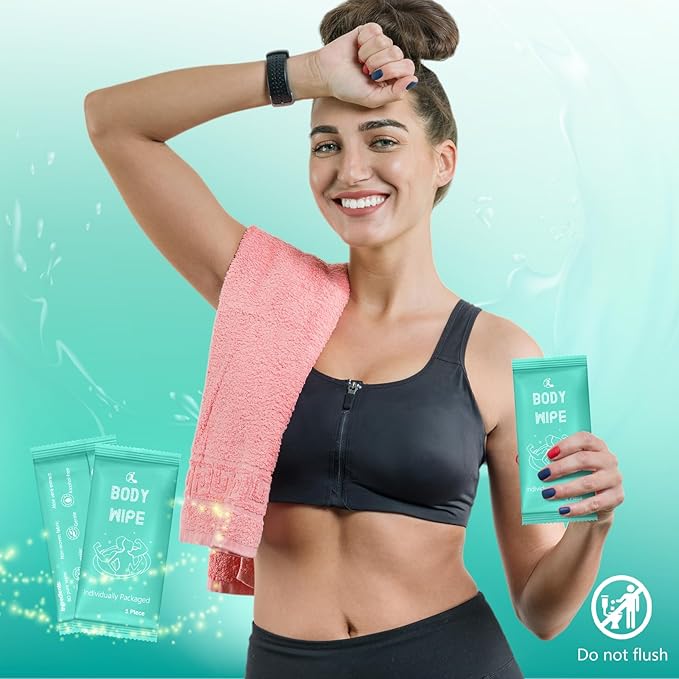 Timgle 200 Pcs Body Wipes Individually Wrapped Bath for Adults Face Hand Deodorant Body Wipes Pearl Pattern Wet Shower with Aloe Bathing Disposable Cleansing for Travel Gym Travel(Green Background)