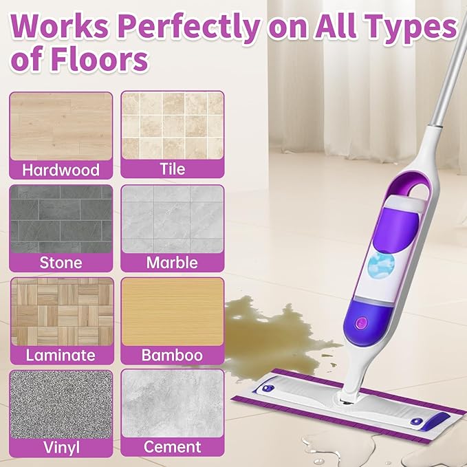 LOVECO 8 Pack Mop Refills Pads Compatible for Swiffer PowerMop Multi-Surface Mop and PowerMop Wood Mop Pads Refill, Washable & Reusable Replacement Mopping Pads (Purple)