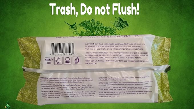 Yugi Green Baby Wipes with Essential Oils for Sensitive Skin & Nose Wipe. Plant-Based, and Organic, Plastic FREE, 864 Count (12 Packs of 72)