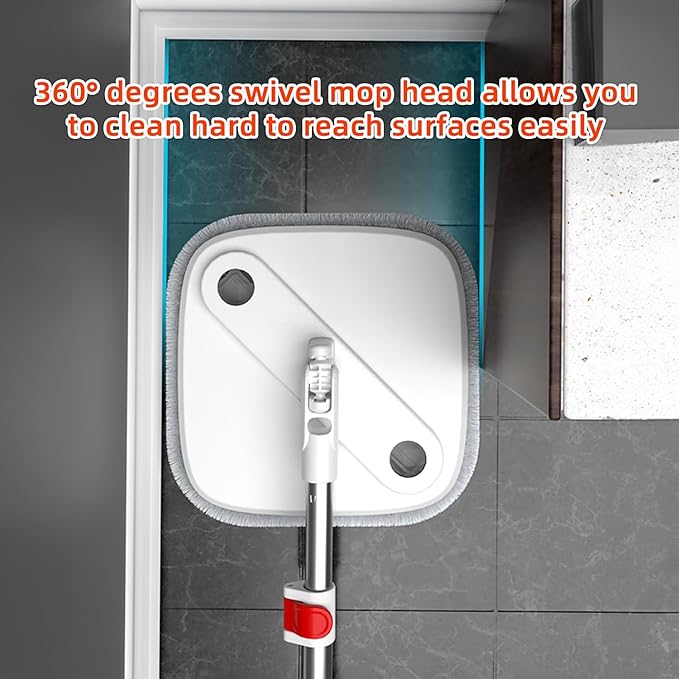 KZKR Spin Mop and Bucket Set with Self Separation Dirty and Clean Water System, Self Wringing 360° Rotating Square Mop Head for Home Floors Cleaning (1.0 Mop and Bucket Set (2 Pads))