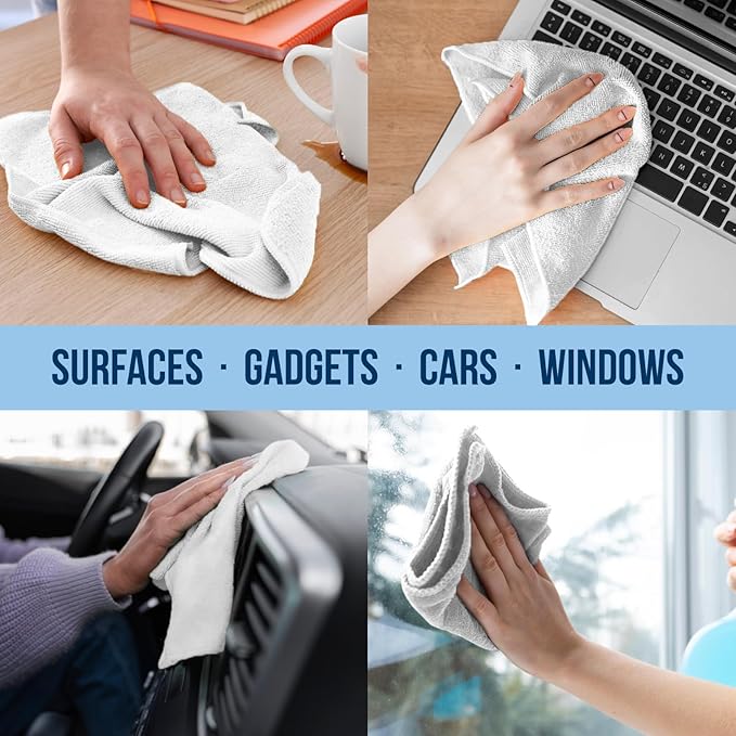 GREEN LIFESTYLE Chamois Cloth, Microfiber Cleaning Cloth 600 Pack, Borderless Towels Cleaning, Car Microfiber Towel, Drying Car Wash Towels (11.5" x 11.5", White)