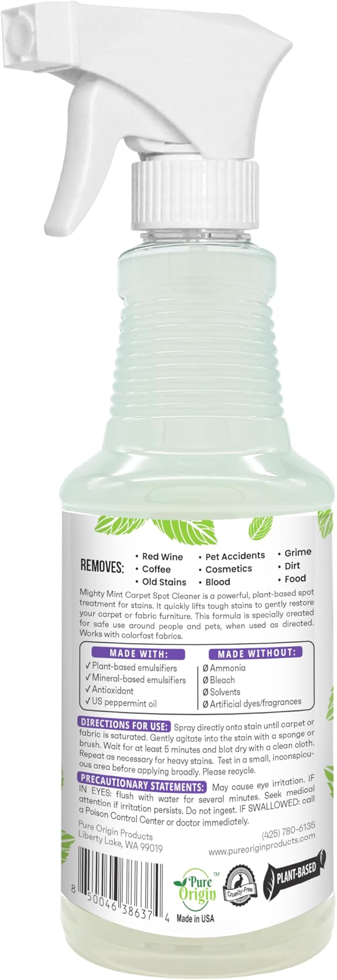 Mighty Mint Carpet Spot Cleaner, Non-Toxic Spray to Remove Carpet Stains Instantly, Natural Peppermint Scent, 16oz