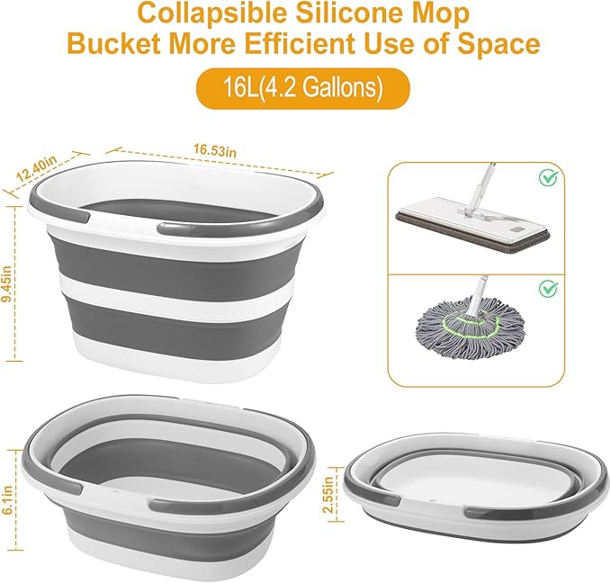 Collapsible Mop Bucket with Handle for Cleaning or Organzier, 4.2 Gallons(16L) Mopping Bucket for Floor Mop or Flat Mop, Mult-Purpose Cleaning Supplies Baskets for Laundry Storage Camping Car Washing
