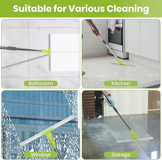MAVRIZ Floor Squeegee Broom with 59" Long Handle, Shower Squeegee for Floor Cleaning, Silicone Broom with 180° Rotating Head