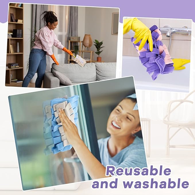 Zubebe 3 Pcs Heavy Duty Duster Refill Reusable Fleece Duster Refills Multi Surface Washable Cleaning Pads for Home, Blinds, Fans, Corners, Furniture (Classic Color)