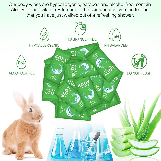Treela 300 Pcs Bulk Large Body Wipes Individually Wrapped Big Bath Wipes for Adults Bathing No Rinse Shower Bulk Deodorant for Homeless Hygiene Personal Cleansing for Travel Gym(7.09" X 9.84",Green)
