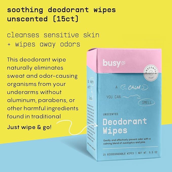 Calm Line Deodorant Wipes - 15ct Unscented Deodorant for Women w/Zinc, Prebiotics & Papaya - Individually Wrapped - Sweat Wipes for Gentle Brightening, Odor Control & Cleansing