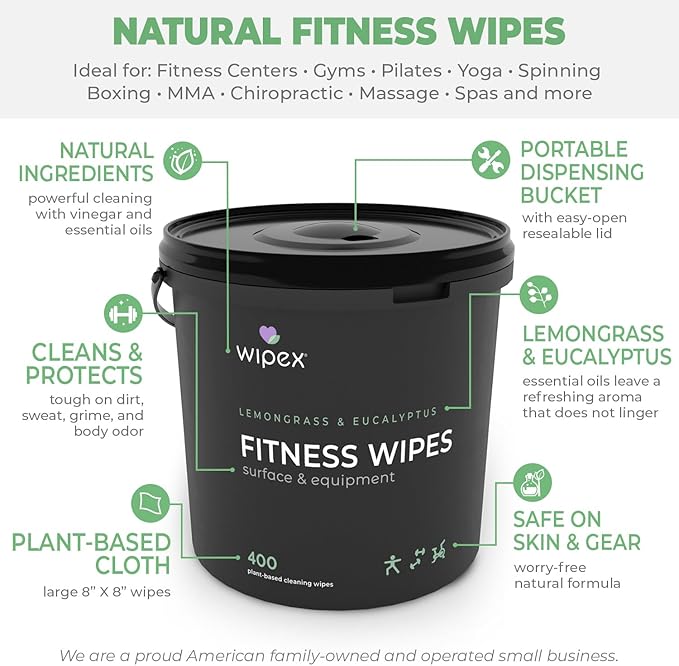 Wipex Gym Wipes for Equipment Bundle - Get 3 Buckets (1) Lemongrass, (1) Lavender, (1) Sanitizing BZK Plant-Based Fitness Equipment Wipes, Clean Surfaces & Mats, Safe Gym Cleaner, 400 Ct (Pack of 3)