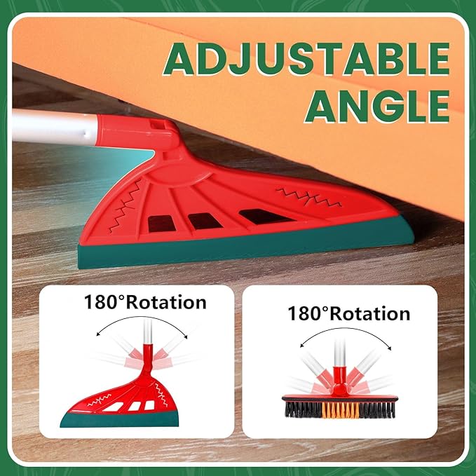 Magic Air Broom Household Silicone Broom for Floor Cleaning, Multifunctional Floor Squeegee with 60’’ Aluminum Adjustable Handle, Pet Hair for Glass, Fine Dust, Hair, Liquids (Red)