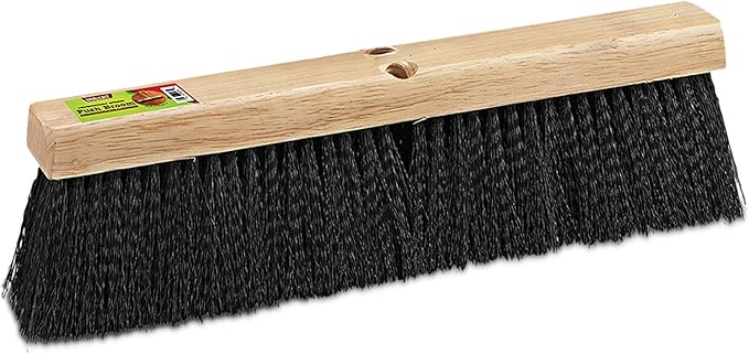 Black Indoor Push Broom Head – Heavy Duty Hardwood Block – Polypropylene Bristles – Deck Scrub Brush – Two Threaded Handle Holes for Better Assist (12")