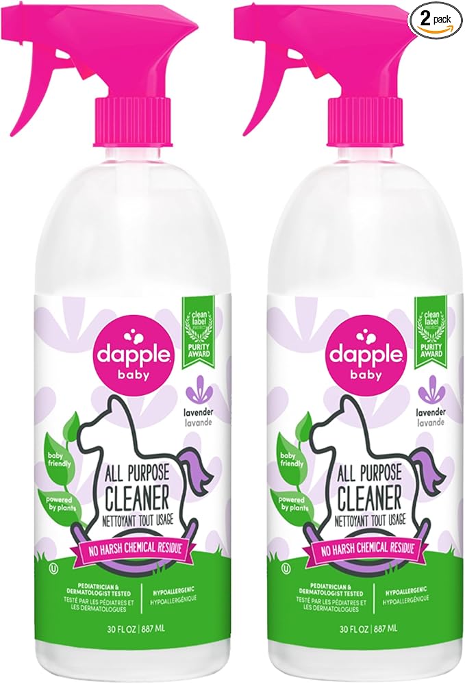 Dapple Baby All Purpose Cleaning Spray, Hypoallergenic for Toys, High Chairs, Swings, Counters, Powered by Plants, 1 Pump Included, Lavender, 30 Fl Oz (Pack of 2)