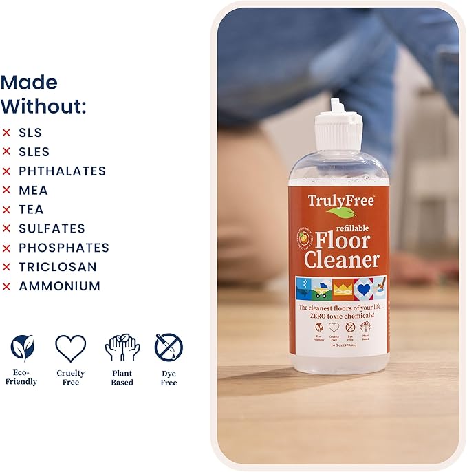 Floor Cleaner Kit - Plant-Based Mopping Solution (16oz Reusable Empty Bottle + Two Pouches, 3oz ea.) - DIY All-Surface Cleaner for Hardwood, Tile, Wood & Concrete
