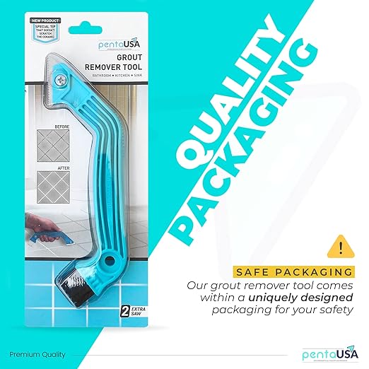 PentaUSA Grout Removal Tool - Caulk Remover Tool for Tiles, Tile Grout Scraper Saw, Grout Saw, Caulking Tools, Scraper, Scrubber Brush, Tile Joint Cleaning Brush, Removes Caulks Dirts (2 Extra Blades)