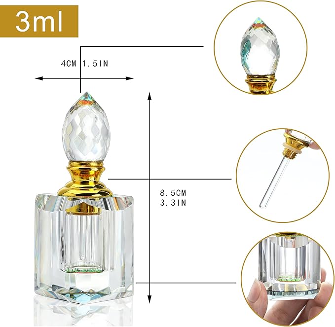 H&D HYALINE & DORA Vintage Refillable Perfume Bottles Glass Empty Spray Bottle and 3ML Refillable Crystal Perfume Bottle Empty, Clear Crystal Cut Travel Perfume Bottle
