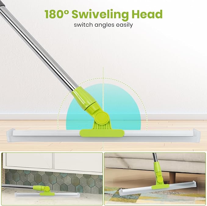 MAVRIZ Floor Squeegee Broom with 59" Long Handle, Shower Squeegee for Floor Cleaning, Silicone Broom with 180° Rotating Head