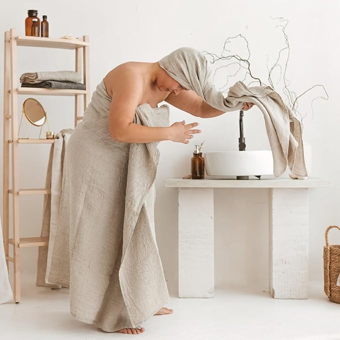 100% Linen Bath Sheet 36x72 - Waffle Weave Linen Bath Towel Oversized - Lightweight Absorbent Thin Waffle Bath Sheets Towels for Adults - Quick-Drying XL Travel Towel Extra Large