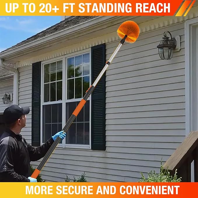 26FT Reach Cobweb Duster with Extension Pole, Spider Web Brush for Cleaning Extendable, Professional Ceiling and Corner Dusters for Outdoor Indoor Use